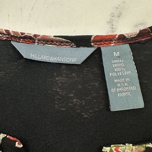 Hillard Hanson Womens Vintage Y2k Mesh Knit Top Size M Black Pink Floral Bell - Picture 6 of 11